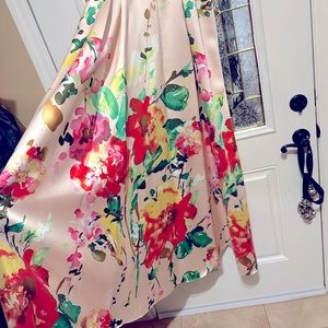 Pink floral strapless gown